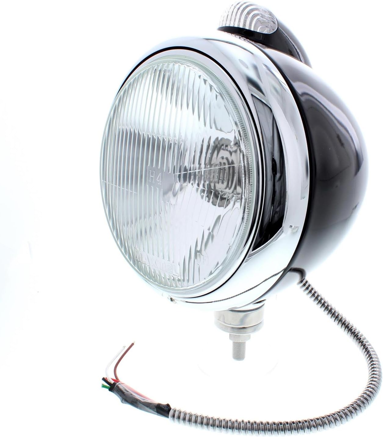 Speedway Motors Guide 682-C Style 12-Volt Headlight Kit with Clear Lens Marker Lights, H4 Bulbs, Polished Stainless Highboy Mounts and Model A Fender Pads, Black, 7 Inch Diameter
