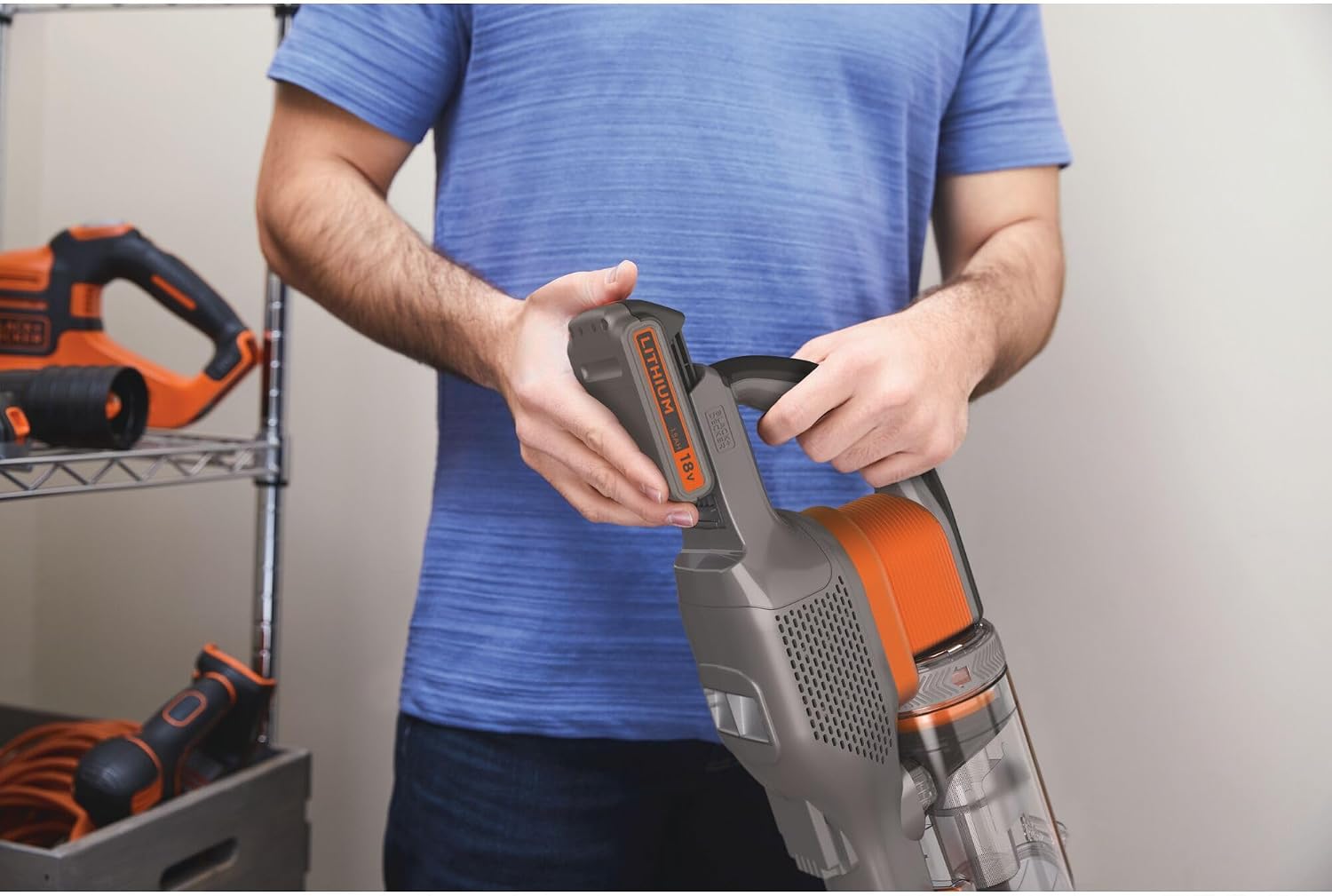 Black+Decker BHFEV182C 4-in-1 Cordless Upright Vacuum Cleaner (18 V, 2.0 Ah, To, Electric Brush Head, Narrow Spacer, Charger and Wall Mount)