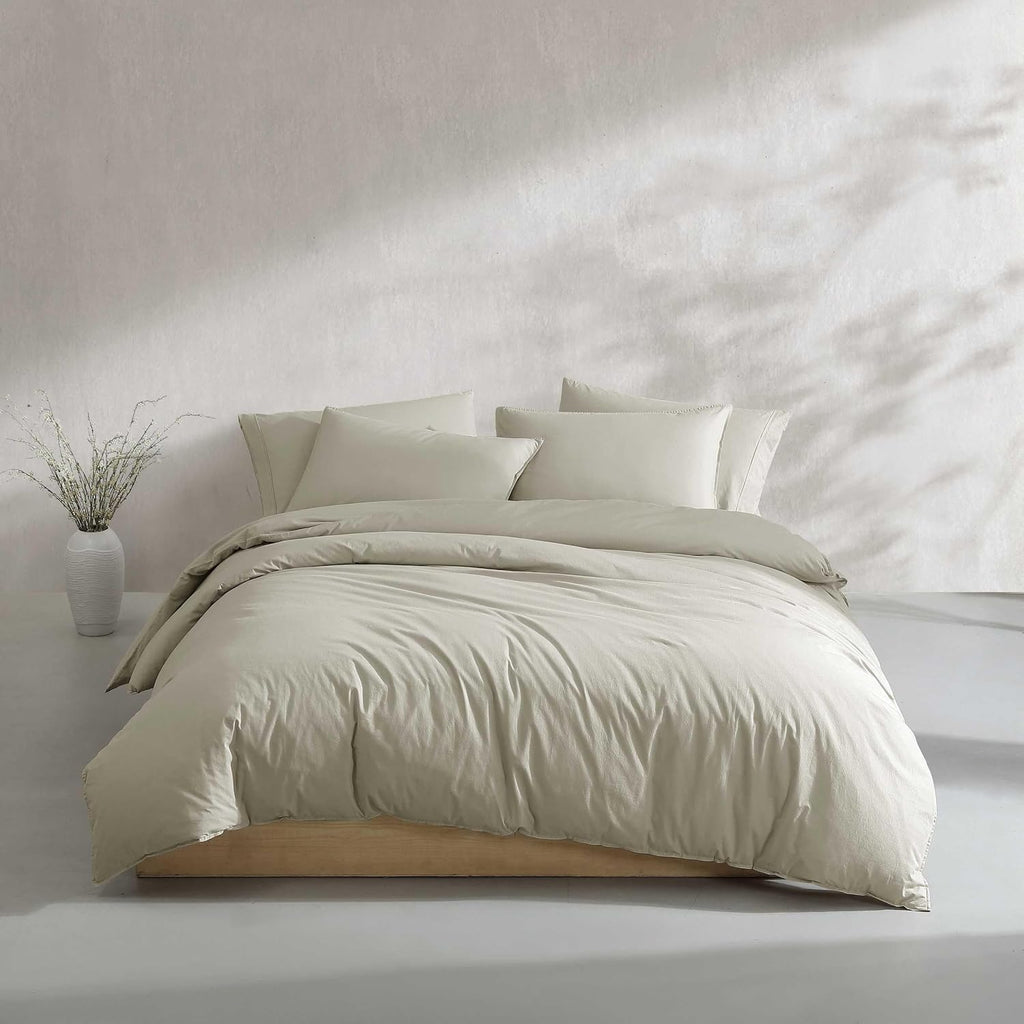 Calvin Klein - King Duvet Cover Set, Relaxed Garment Washed Cotton Percale Bedding with Shams, Button & Corner Tie Closure, Oeko-Tex Certified (Modern Cotton Washed Percale Green)