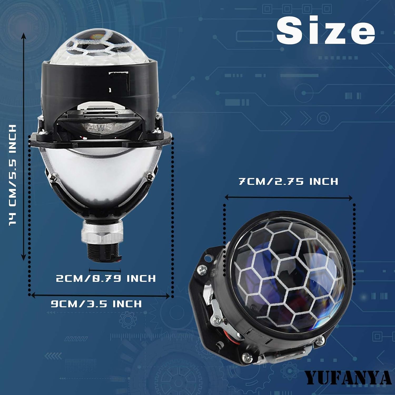2.5 inch Honeycomb Bi Projector Lens with 2.5 inch White/Yellow Turn Signal Shroud Decoration,70W 6000K-Focus Beam with Sharp Cut off Line No Blind Oncoming Car Upgrade Bi-Xenon Projector Lens