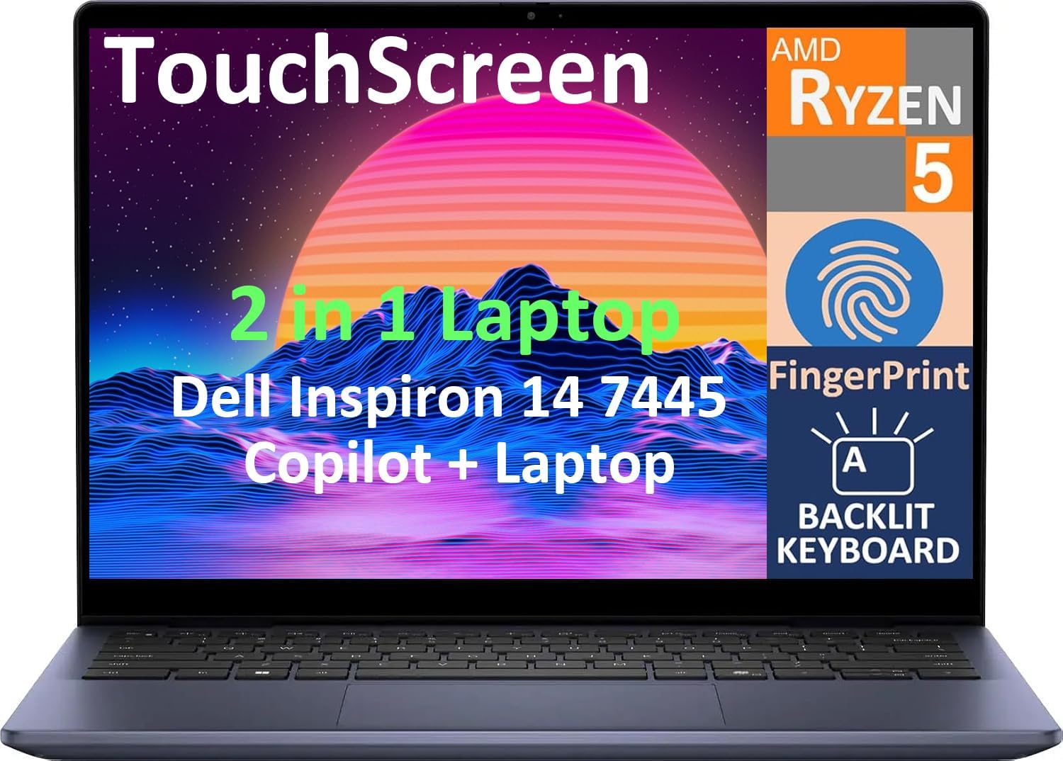Dell 2026 Inspiron 14 7445 2-in-1 Business Laptop, 14.0' Touchscreen IPS FHD+ Display (AMD Ryzen 5 8640HS, 16GB DDR5, 1TB SSD, AI Copilot, Backlit KYB, Fingerprint, WiFi 6E, BT 5.3, Win 11 Pro)