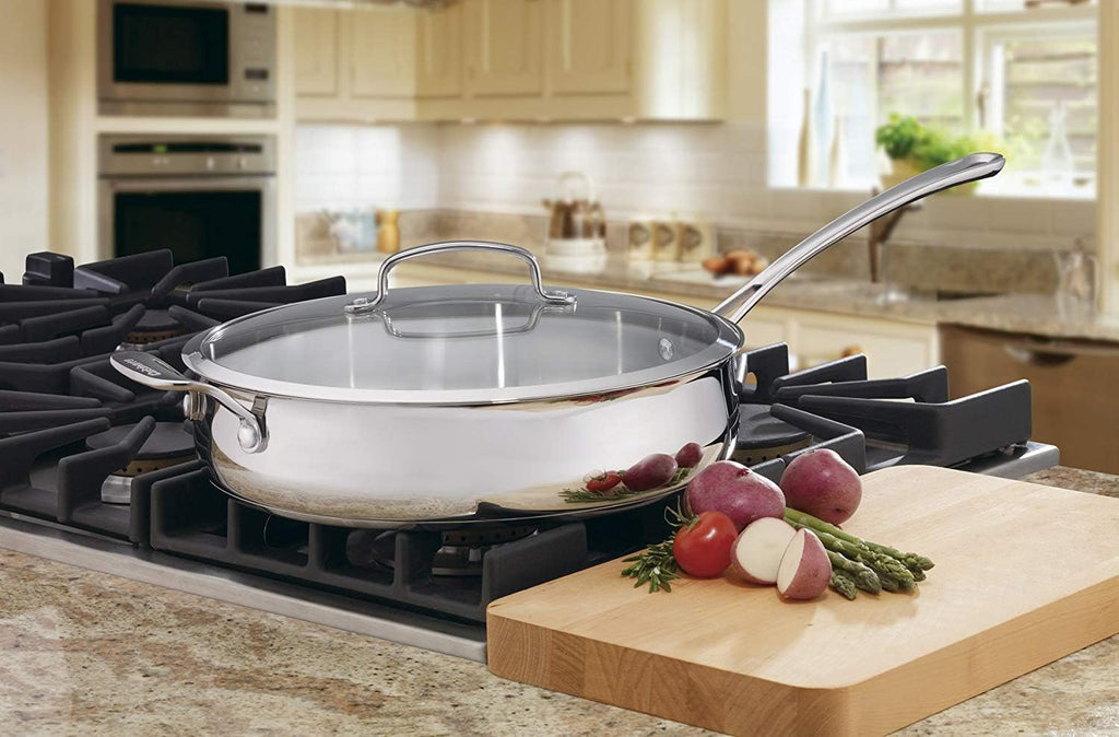 Cuisinart Contour Stainless 5-Quart Saute Pan with Helper Handle and Glass Cover,Silver, 433-30HP1