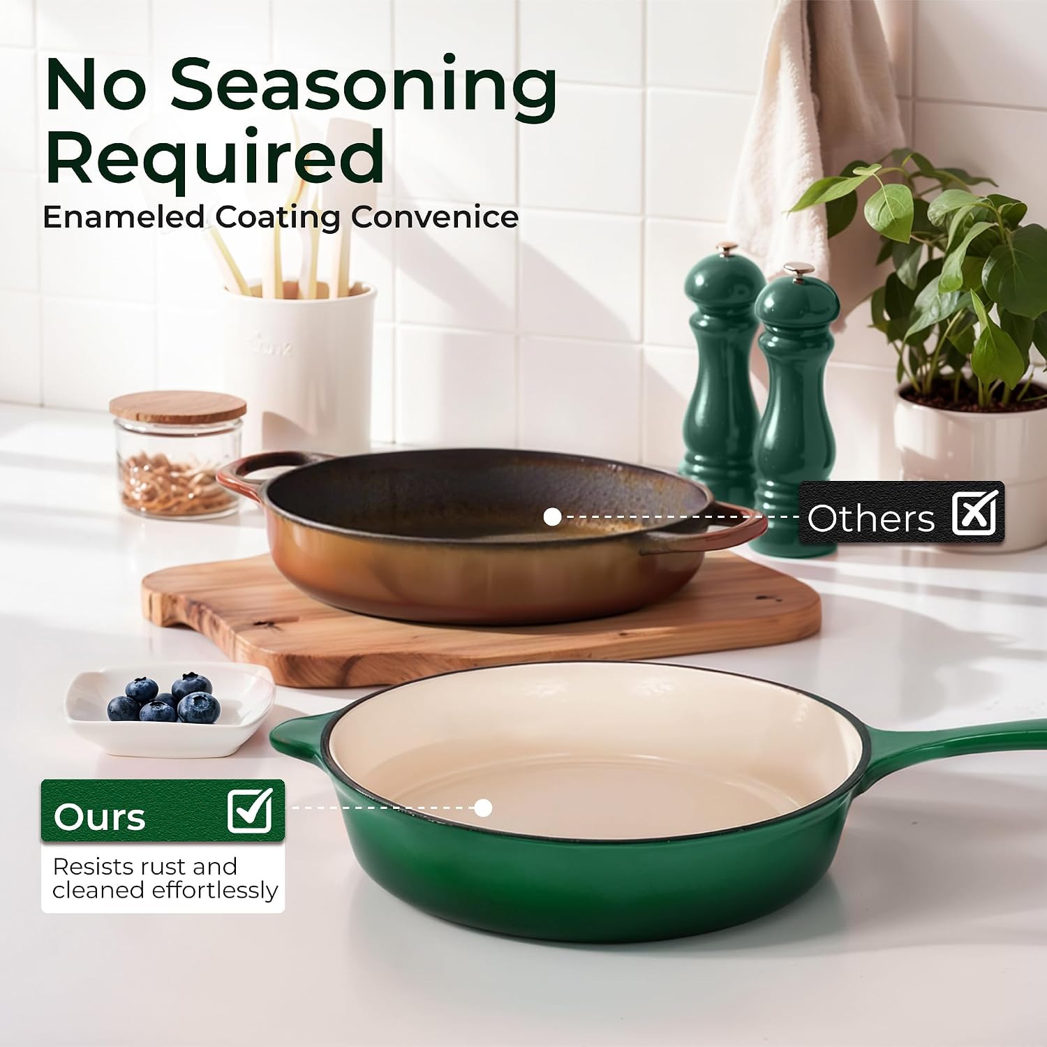 Kitchen Academy 7Pcs Enameled Cast Iron Cookware Sets - Non Toxic Pots and Pans Set, Induction Nonstick Cookware Set, PFOA&PFAS Free (Emerd)
