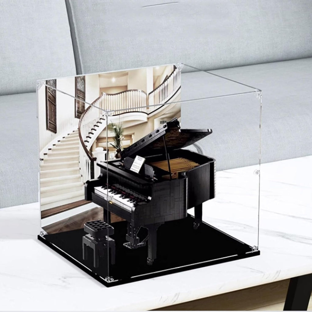 Dustproof Acrylic Display Box Compatible with Lego 21323 Grand Piano Display Case, Dustproof Box, Storage Box, Display Box (Only Display Box) (Black Base)