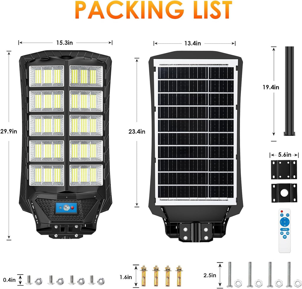 12000W Solar Street Lights Outdoor Waterproof 2 Pack, Large Solar Parking Lot Lights Dusk to Dawn with Remote Control and Motion Sensor, Pole or Wall Mount, for Outside Yard Garage Barn Patio
