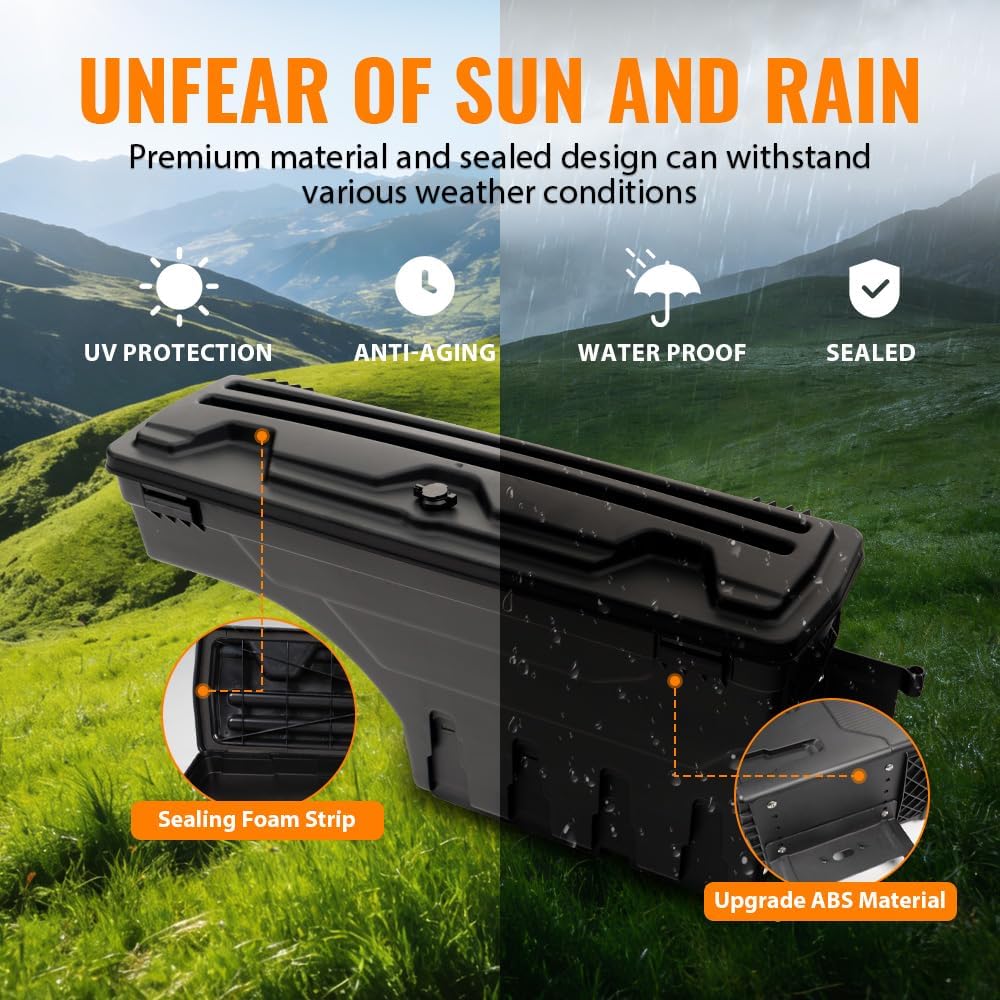 G-PLUS Truck Bed Storage Box Tool Box Right Passenger Side Compatible with Toyota Tundra 2007 2008 2009 2020 Black Rear Tool Box