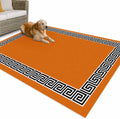 Outdoor Rug 4x6ft Black Simple Geometric Lines Border Patio Area Rugs Waterproof Easy Cleaning Non Shedding Thick Mats Orange Carpet for Indoor Outdoor Porch Deck Backyard Balcony