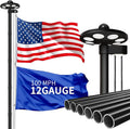 MXQMKL 25FT Heavy Duty Flagpoles Kit with 136 LED Solar Light,12 Gauge Extra Thick Flag Pole for Outside House in Ground for Outdoor with 3x5 American Flag for Outside Ip67 Waterproof,Black