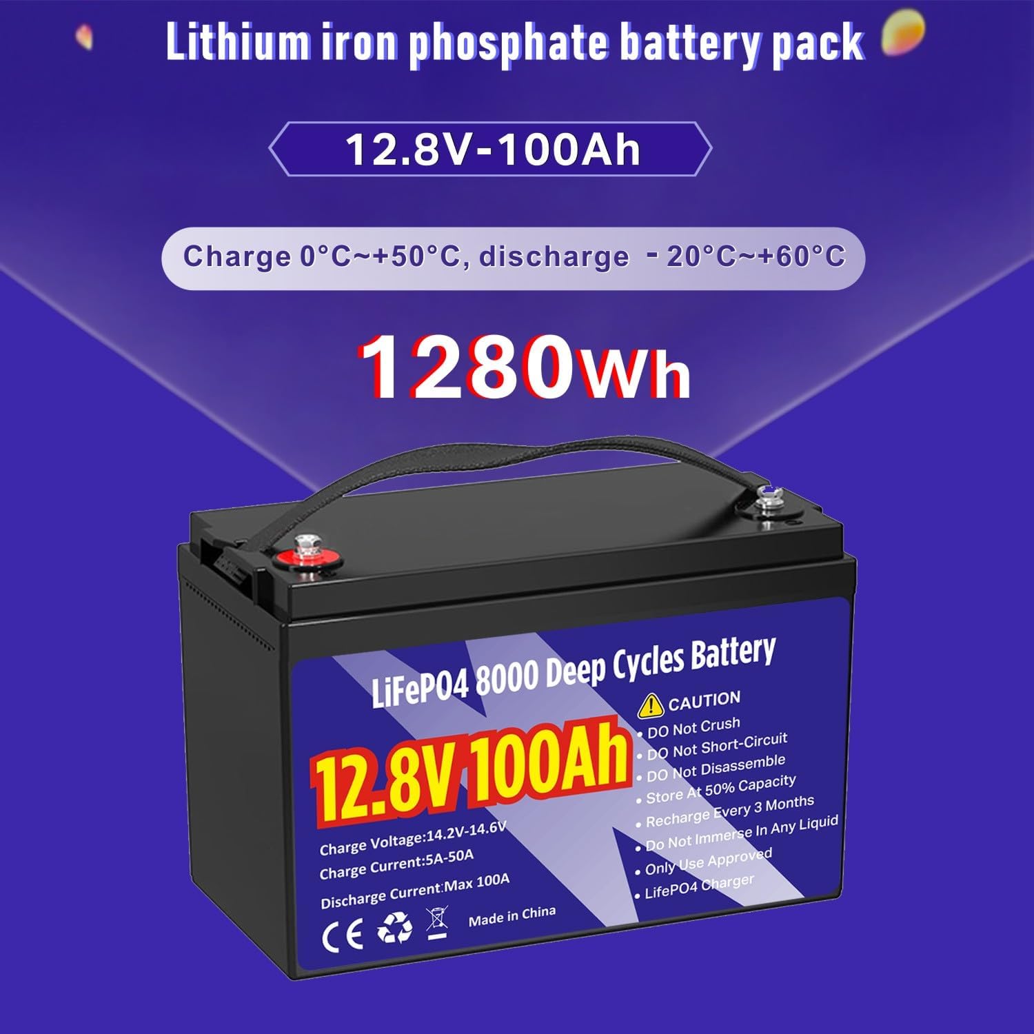 12V 100Ah LiFePO4 Lithium Battery, Group 31 1280Wh Lithium Iron Phosphate Battery 8000+ Deep Cycles Long Lifespan with Built-in BMS Low Temperature Battery for Trolling Motor, RVs, Solar System
