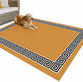 Outdoor Rug 4x6ft Modern Greek Geometric Art on Orange Patio Area Rugs Waterproof Easy Cleaning Non Shedding Thick Mats Geometric Carpet for Indoor Outdoor Porch Deck Backyard Balcony