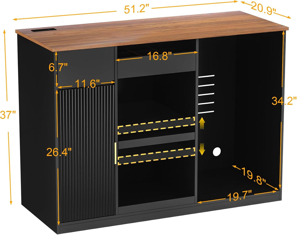 GDLF Snack Bar Cabinet with Fridge Space, Snack Organizer with Storage and Candy Display Shelf, Coffee Station for Home Theater or Game Room, 51.2' L，Black
