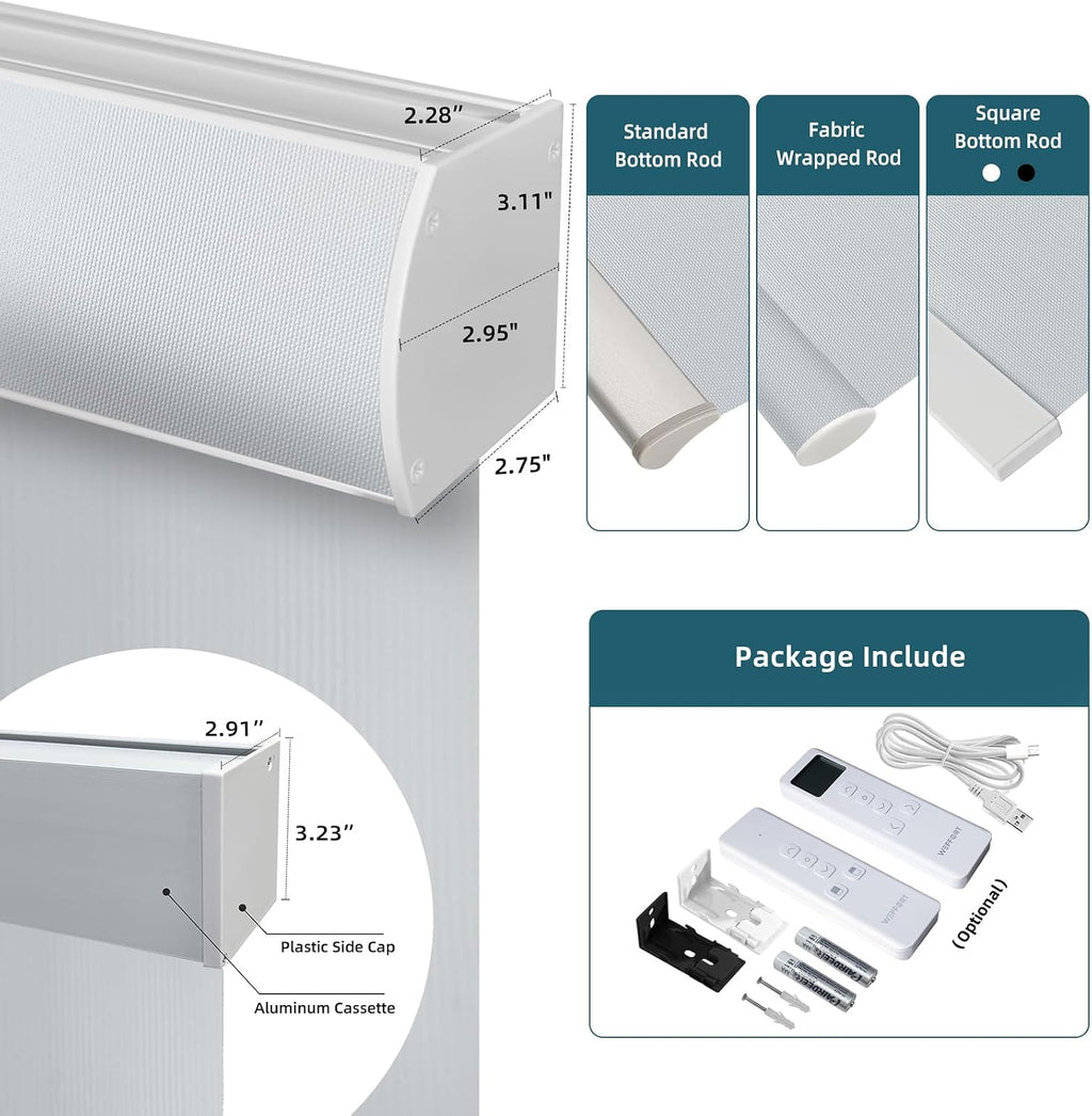 Motorized Shades,Smart Blinds with Remote,100% Blackout Roller Blinds,Work with Google Assistant,Homekit,Automatic Shades,Custom Widths from 16' to 110',Vinyl Light Grey