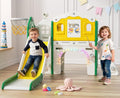 BIERUM 9 in 1 Toddler Slide Set - Baby Slide for Toddlers 1-3 with Colorful Lights, Drawing Board and Building Blocks Board, Indoor Outdoor Toddler Playset Playground, Green Yellow