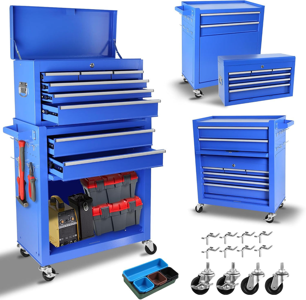 Rolling Tool Chest with Wheels and 8 Drawers, Detachable Large Tool Cabinet with Lock for Garage, Locking Mechanic Tool Cart with Black Liner for Warehouse, Workshop, High Capacity