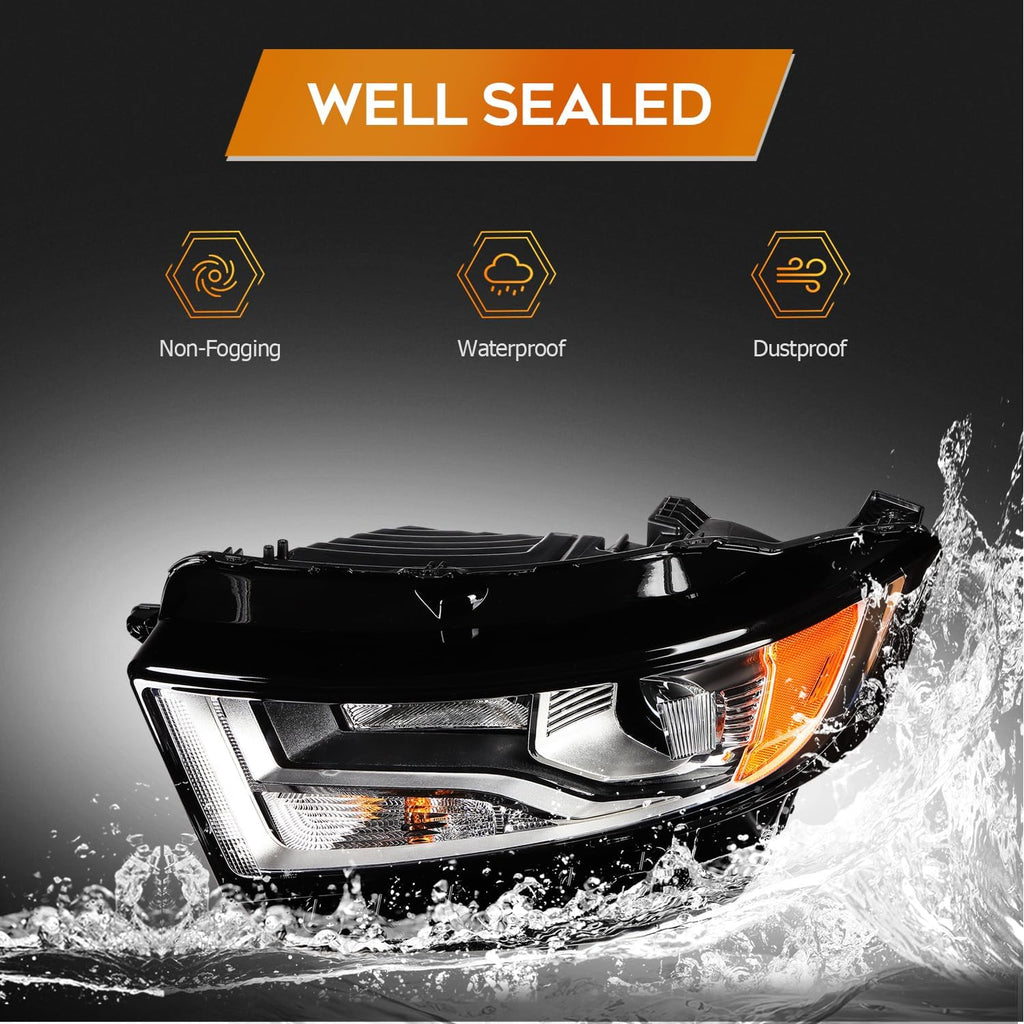 Headlights Fit 2015-2018 for Edge Driver & Passenger Side Headlight Assembly Black Housing Amber Reflector FT4Z13008A