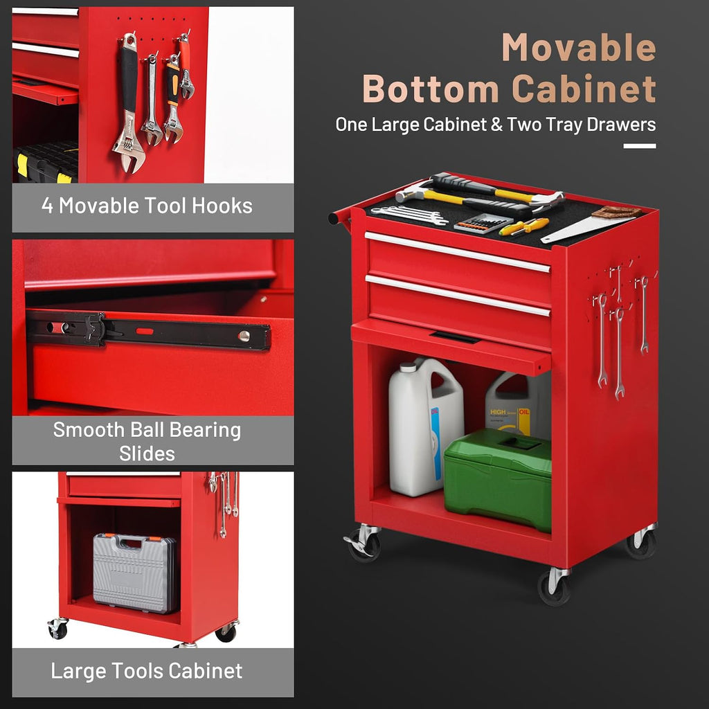 ERGOMASTER 6-Drawers Tool Chest, High Capacity Tool Storage Cabinet with Wheels and Locking System, Removable Tool-Box Bench for Garage -Upgrade 6 & Red
