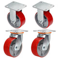 5 Inch Heavy Duty Caster Wheels Set of 4,Load 4000Lbs,Polyurethane Silent Steel Wheels,Industrial Plate Caster for Automotive Molds,Large Shelving,U-Boat Cart(2 Swivel & 2 Rigid)