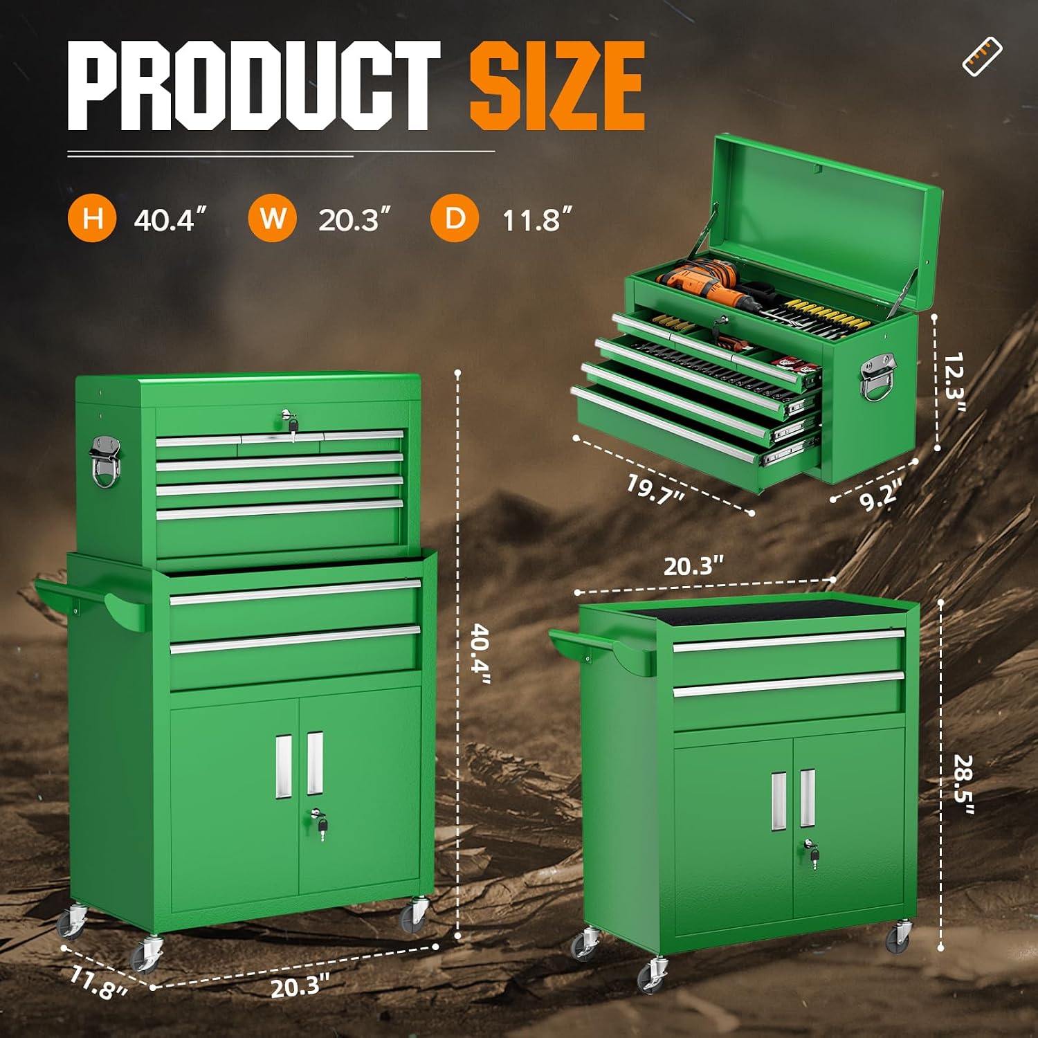 Incbruce 8-Drawer Metal Rolling Tool Chest, High Capacity Toolbox Organizer with Wheels, Detachable Tool Cabinet Top for Mechanics Garage and Workshop (Green)
