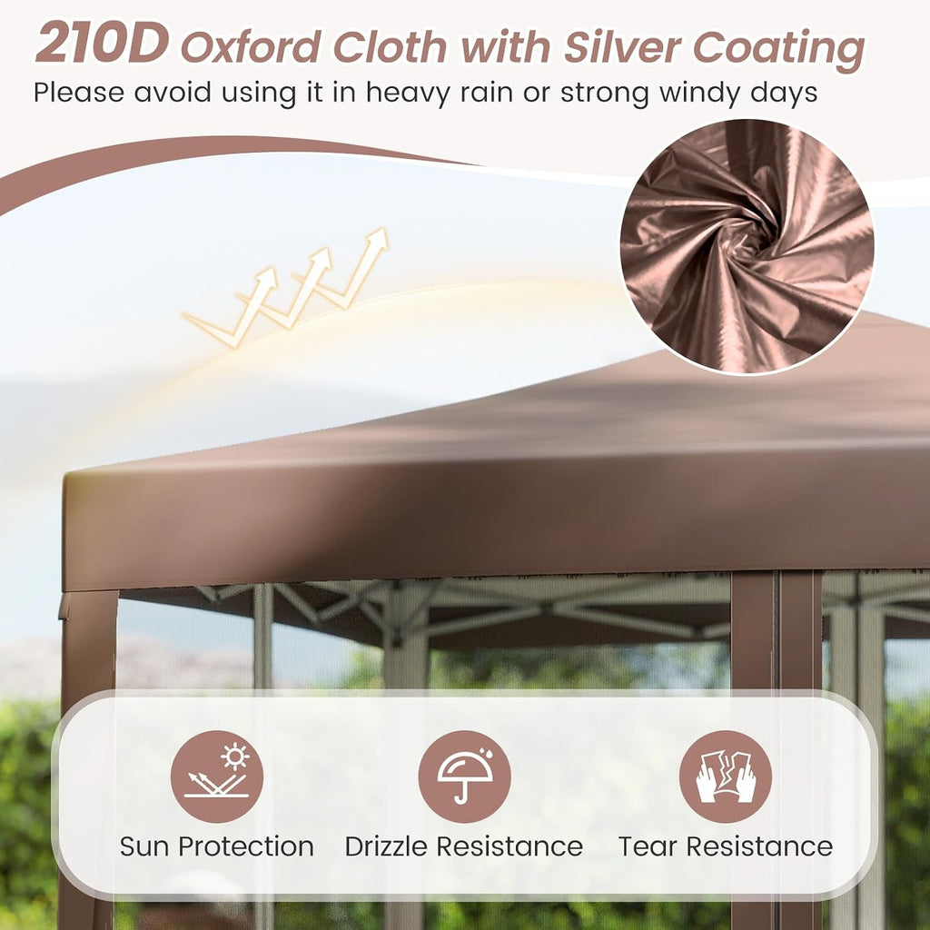 Tangkula 10x10 Ft Pop Up Canopy with Netting, Easy Up Outdoor Tent with Mesh Sidewalls, Carrying Bag, Adjustable Height, Portable Canopy Tent for Parties Events Camping Travel
