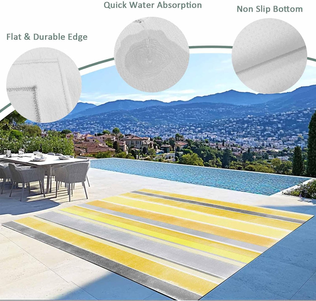 Outdoor Rug 4x6ft Classic Yellow Gray Stripes Patio Area Rugs Waterproof Easy Cleaning Non Shedding Thick Mats Europe Carpet for Indoor Outdoor Porch Deck Backyard Balcony