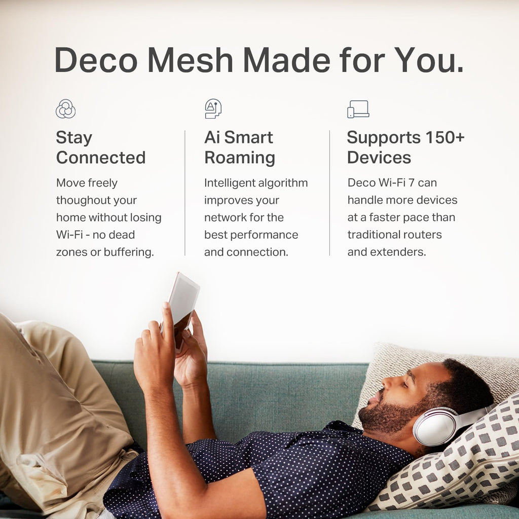 TP-Link Deco 7 BE23 Dual-Band BE3600 WiFi 7 Mesh Wi-Fi System | 4-Stream 3.6 Gbps, 160 Mhz | Covers up to 4,500 Sq.Ft | 2× 2.5G Ports Wired Backhaul | VPN,MLO,AI-Roaming, HomeShield, 2-Pack