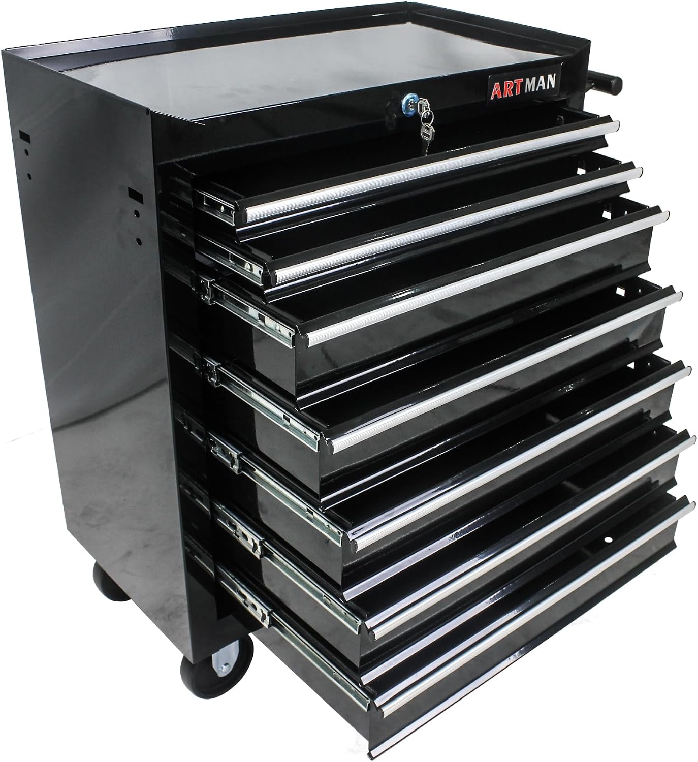 Rolling Tool Cart with 7 Drawers, Lockable Heavy-Duty Steel Cabinet on Wheels, 1000 lb Capacity, Ball-Bearing Slides, Powder-Coated Finish, Black