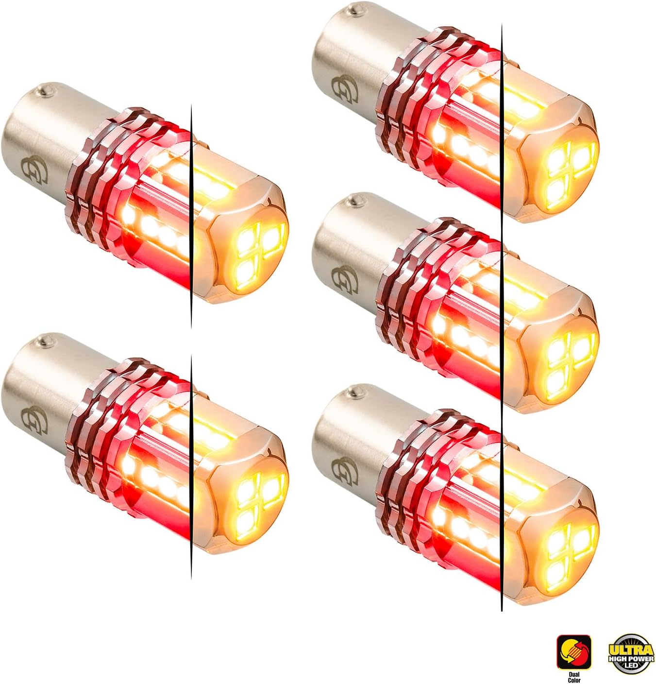 GG Grand General 70820 1157 Dual Color Amber/Red 15 LED Tower Bulb, 12V, 5 Pack