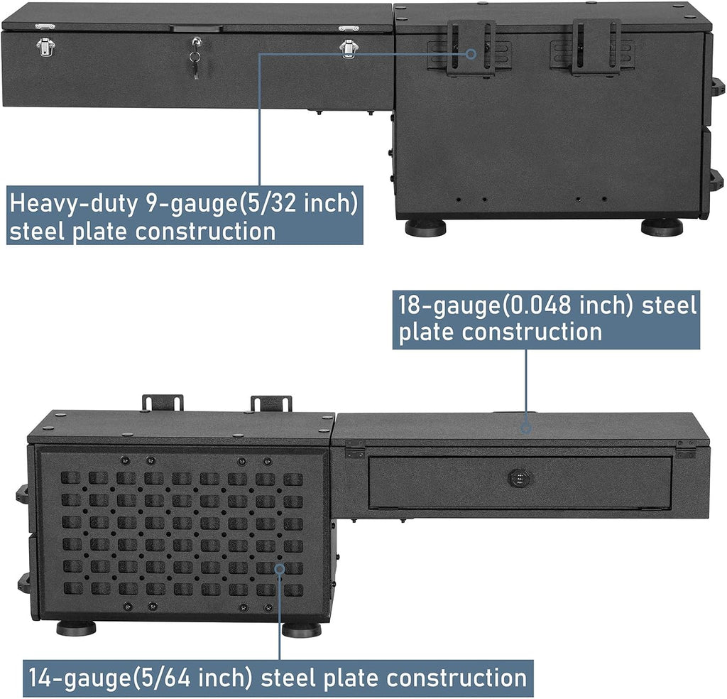 Hooke Road Truck Bed Wheel Well Tool Box with MOLLE Panel for Jeep Gladiator JT, Toyota Tacoma, Chevy Colorado & GMC Canyon 5'2' Bed, Solid Steel Storage Box with Drawer and Lock Keys