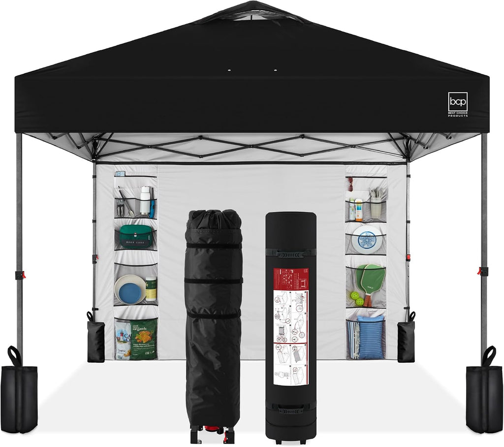 Best Choice Products 10x10ft Pop Up Canopy Tent with Sidewall, 1 Person 1 Minute Set Up, Carry Case, 4 Weight Bags - Black