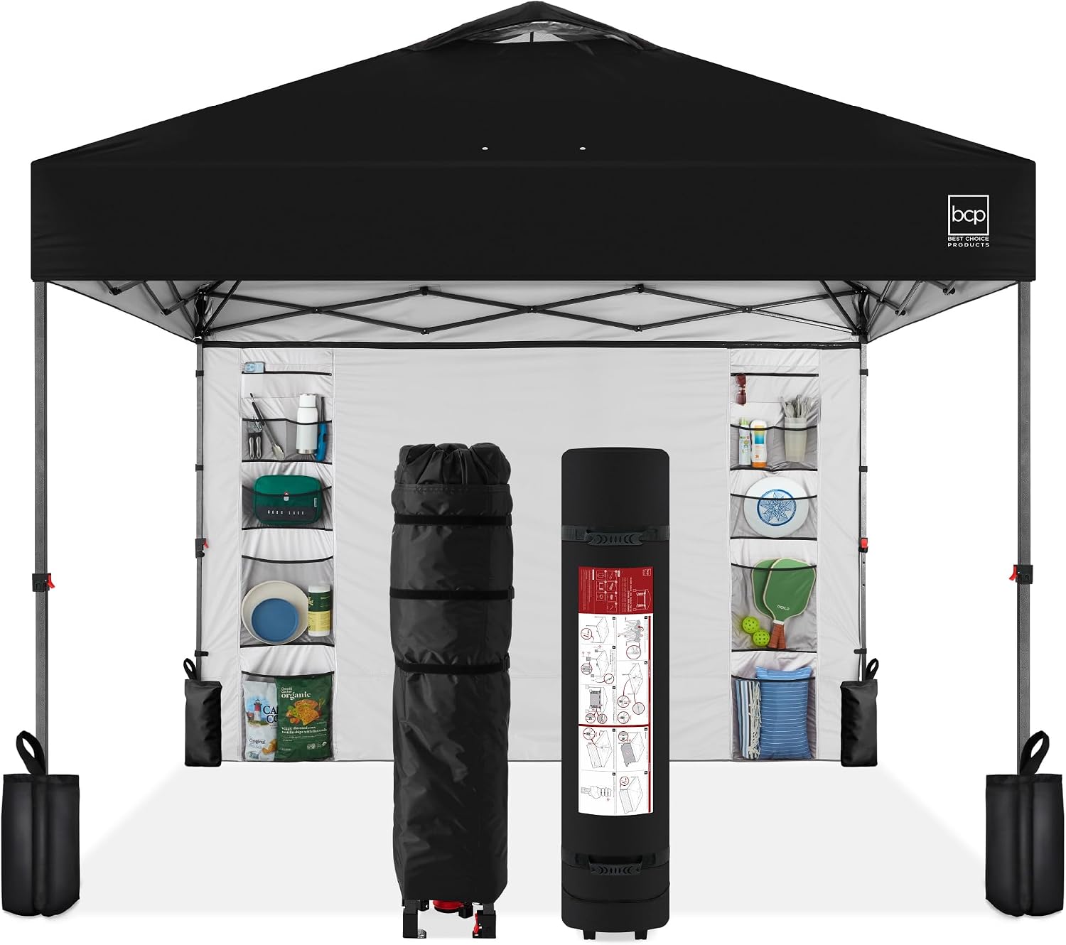 Best Choice Products 10x10ft Pop Up Canopy Tent with Sidewall, 1 Person 1 Minute Set Up, Carry Case, 4 Weight Bags - Black