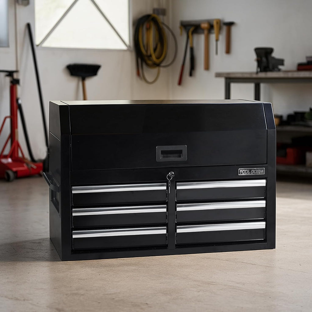 Tool Storage Cabinet, 3-Tier 6-Drawer Metal Tool Cabinet, Carry Handle, Ball Bearing Sliders, Black Powder Coating, Suitable for Garage, Warehouse, Workshop