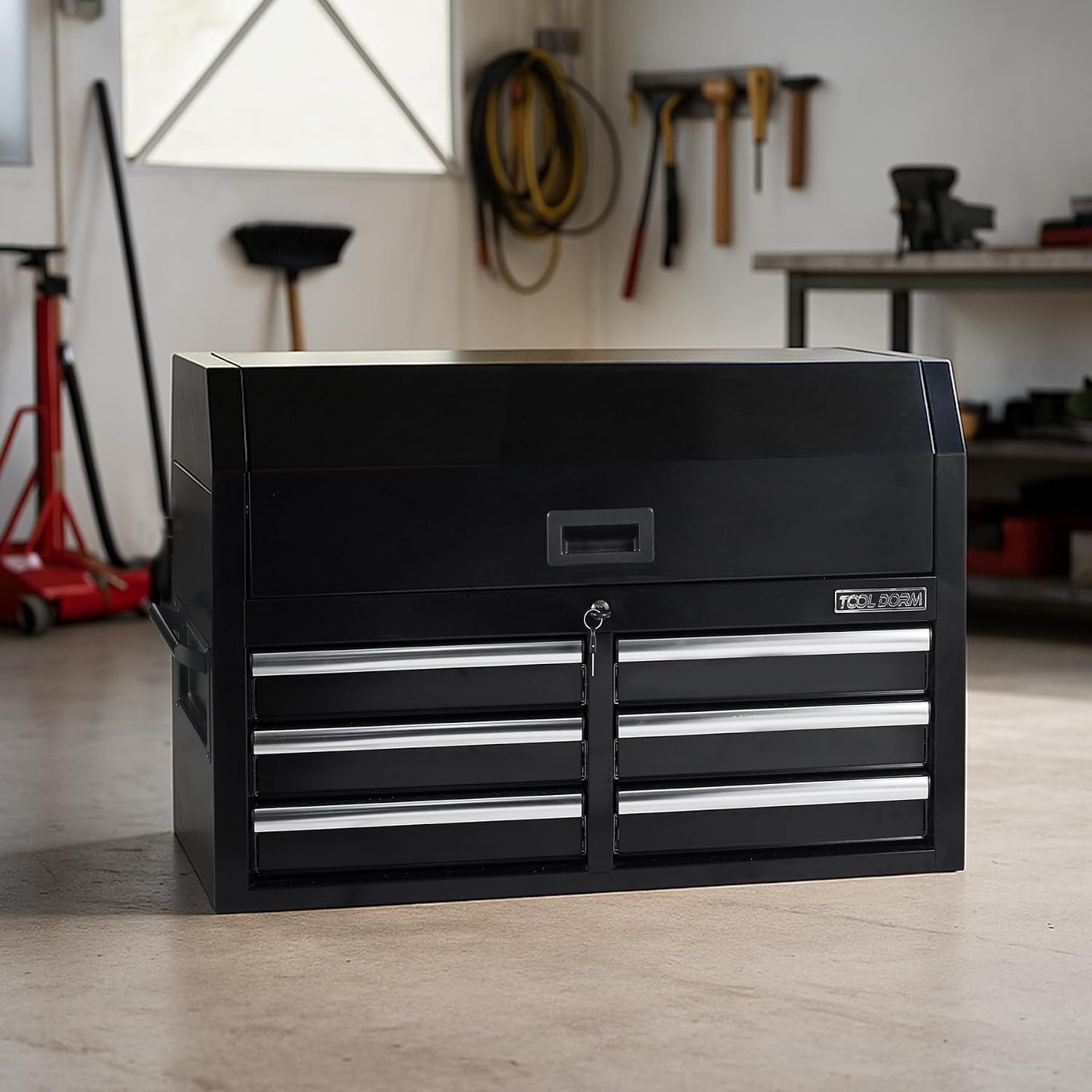 Tool Storage Cabinet, 3-Tier 6-Drawer Metal Tool Cabinet, Carry Handle, Ball Bearing Sliders, Black Powder Coating, Suitable for Garage, Warehouse, Workshop