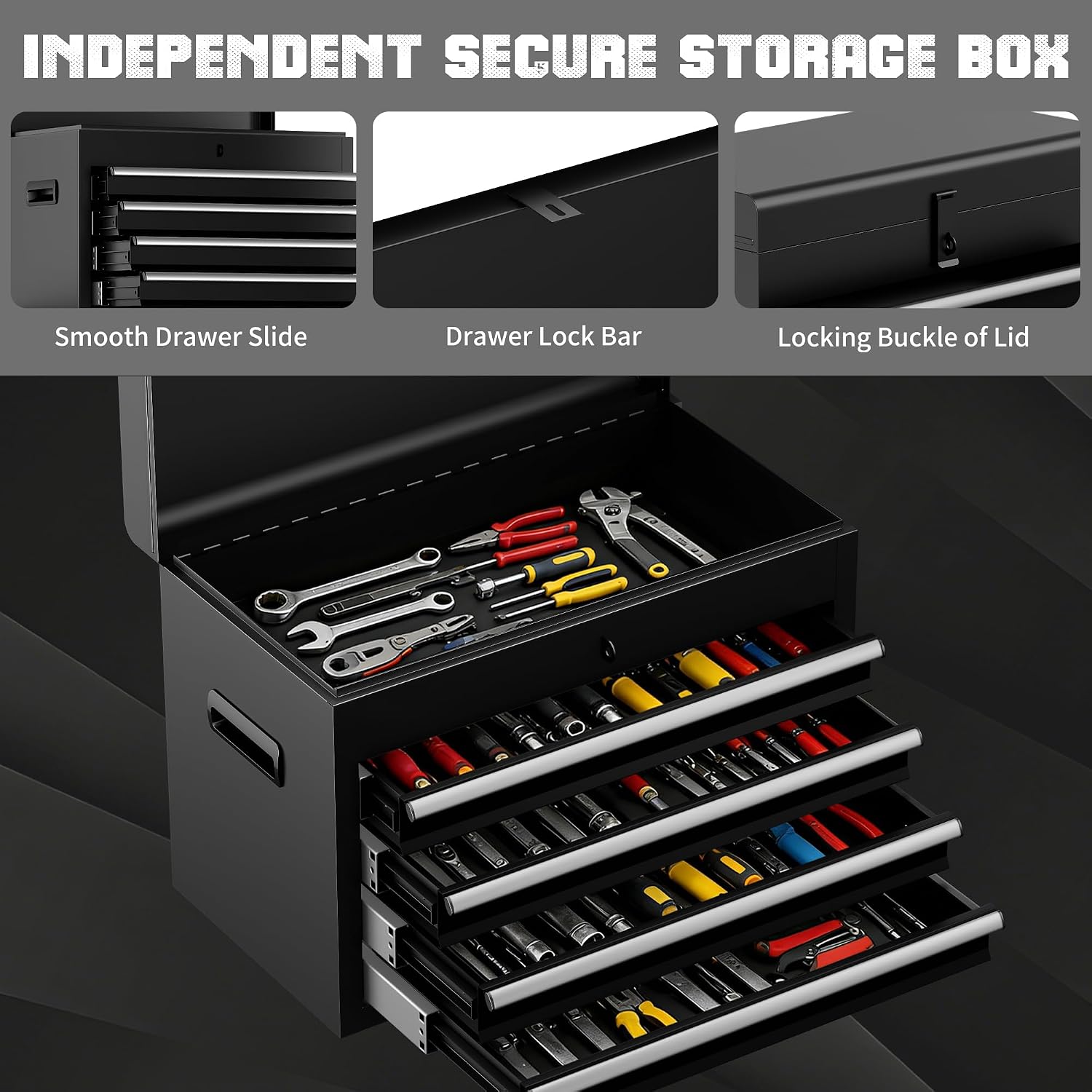 Metal Tool Chest, 5 Drawer Rolling Tool Chest with Wheels, Assembled Tool Storage Cabinet with Locking, Sliding Drawers & Detachable Top Tool Box, for Repair Room Warehouse Garage Workshop