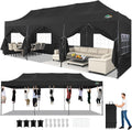 COBIZI 10x30 Heavy Duty Pop Up Canopy Tent – Commercial Grade, UPF 50+ UV Protection, Waterproof & Windproof, All-Season Outdoor Party Gazebo with Roller Bag, Black