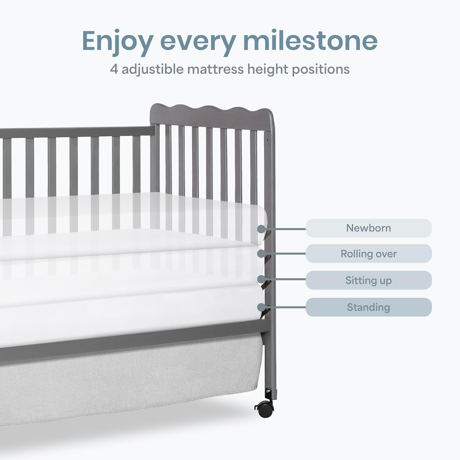 Dream On Me Carson Classic 3-in-1 Convertible Full-Size Baby Crib in Steel Grey, GreenGuard Gold & BSA, 4 Mattress Heights, Converts to Day & Toddler Bed, Locking Wheels, Classic Nursery Design