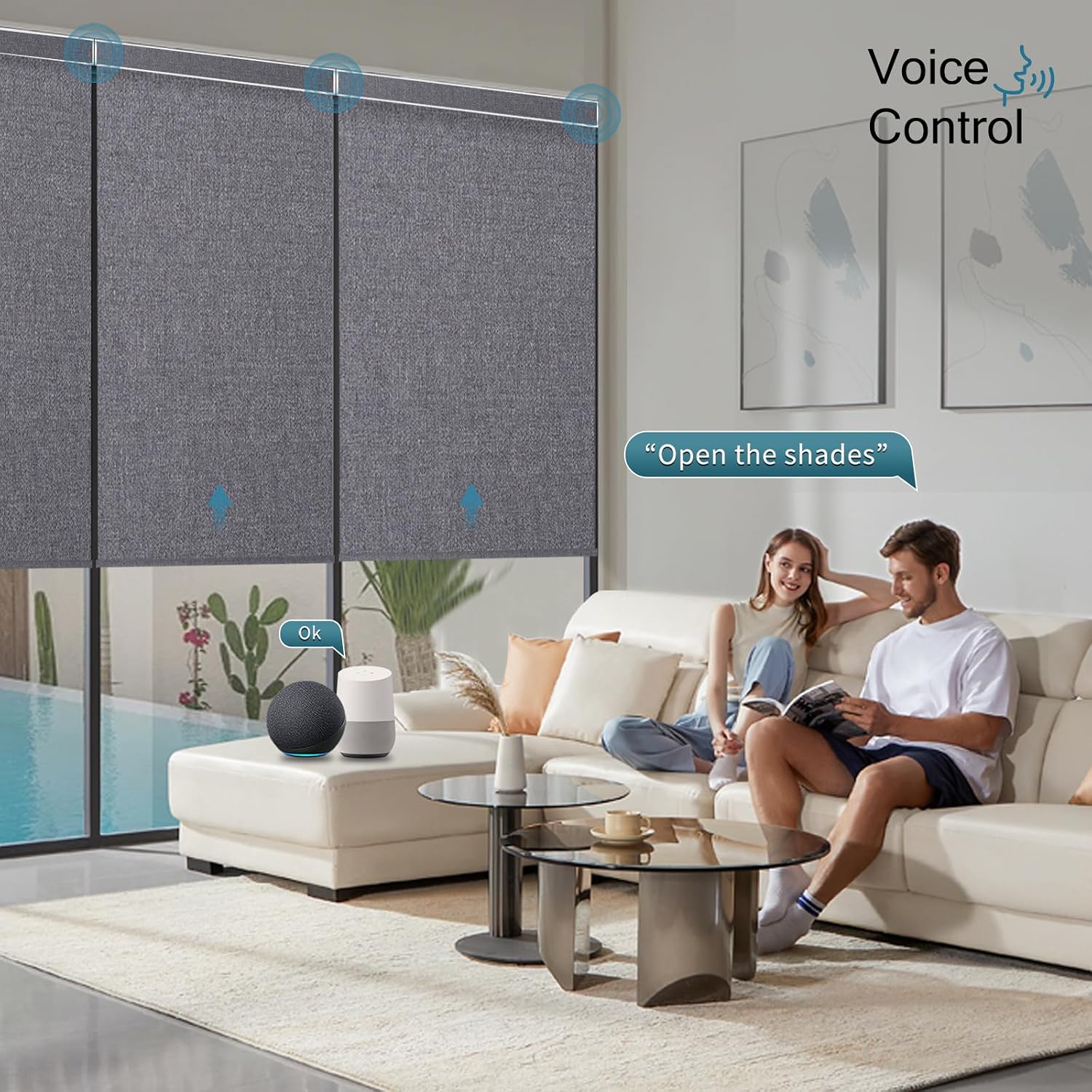 Smart Blinds,Motorized Blackout Shades for Windows,Compatible with Alexa,Google Home,Automatic Blackout Roller Shade,Rechargeable Battery Shades,Dark Anchor Grey