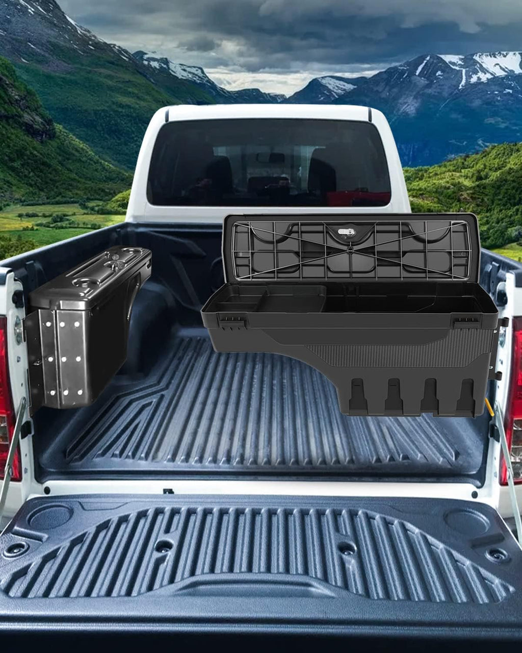 SCITOO Truck Bed Tool Box for Ford F-150 1997-2014 Right Passenger Side,Multi-Compartment Dividers Organized Storage,Heavy Duty & No-Drill Installation