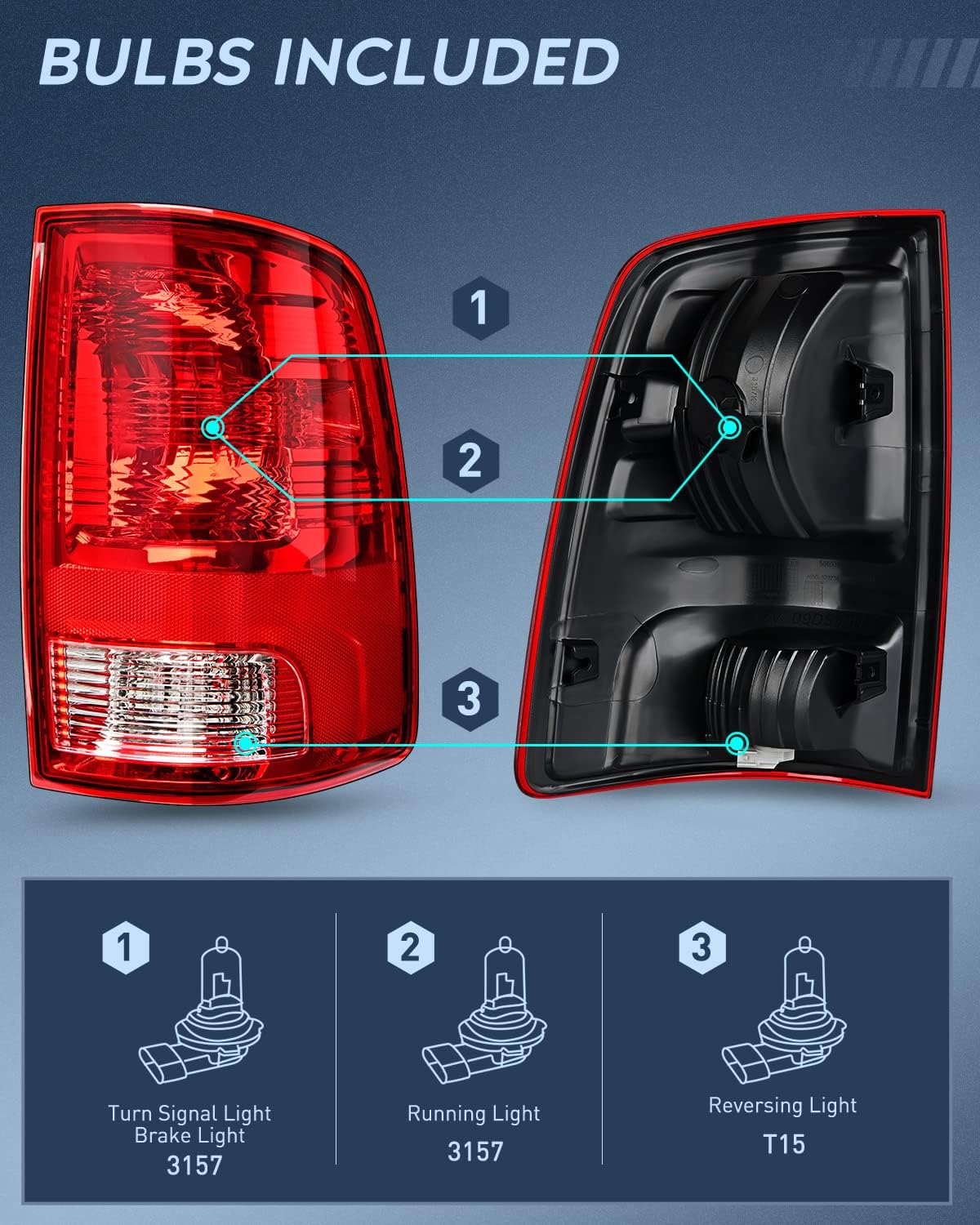Nilight Headlight and Taillight Assembly Combo Compatible with 2009 2010 2011 2012 2013 2014 2015 2016 2017 2018 Dodge Ram for Quad Models Chrome Housing Clear Reflector with Red Housing Tail Light