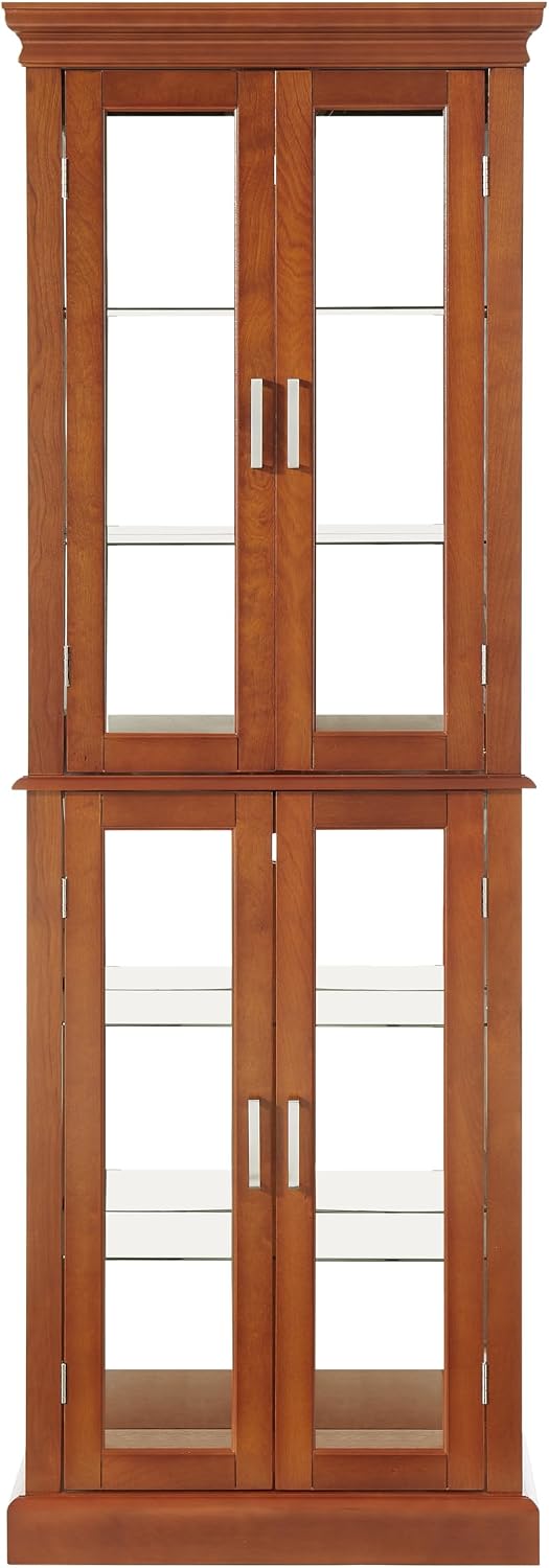 Ball & Cast Lighted Curio Cabinet,6-Tier Glass Display Cabinet with Adjustable Glass Shelves and Mirrored Back Panel for Living Room,E26 Light Blub not Included,Walnut