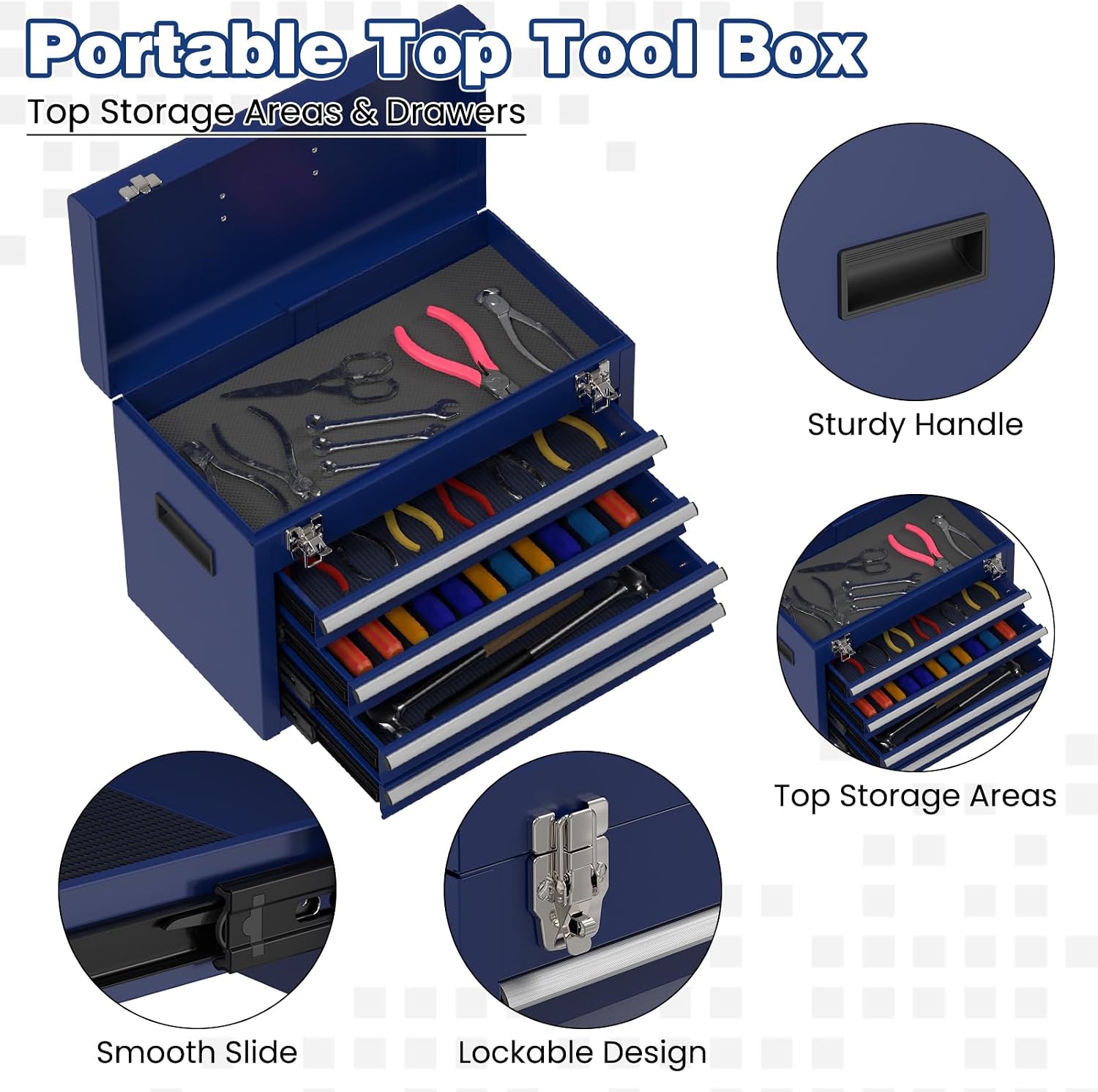 Rolling Tool Box with Wheels, 5-Drawer High Capacity Tool Chest with Wheels, Removable Storage Toolbox with Lock for Garage, Workshop