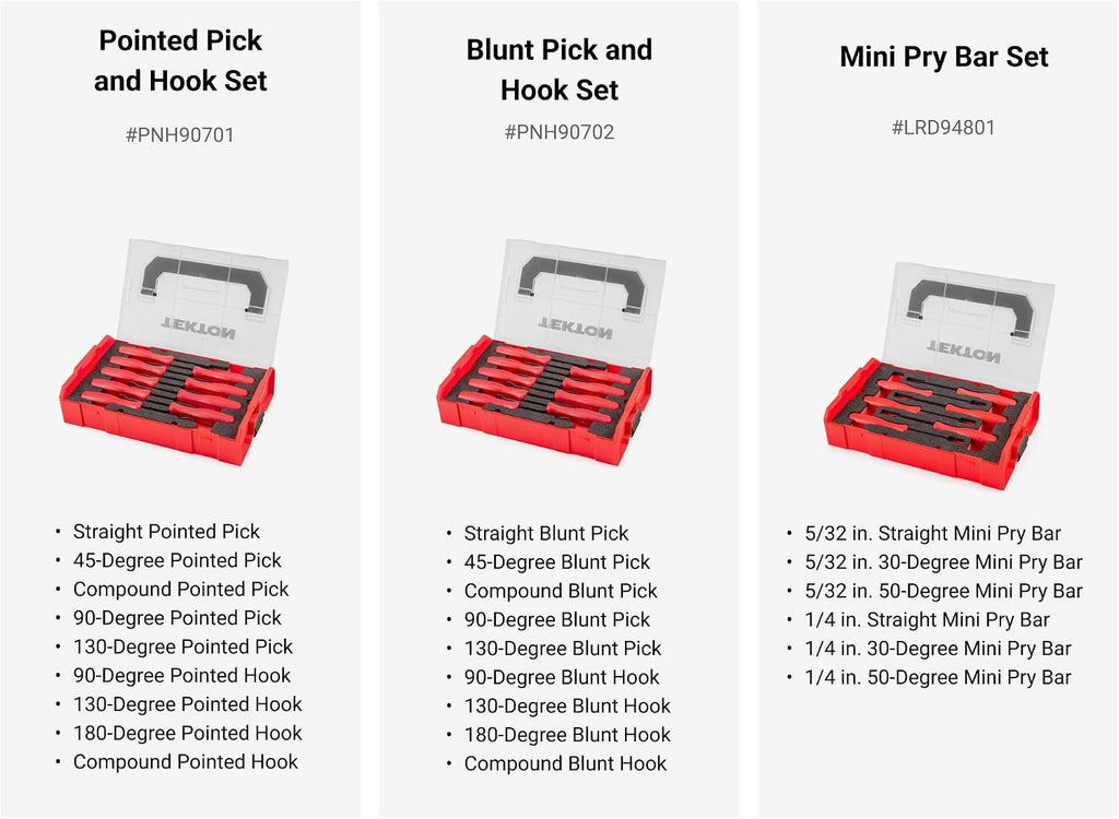TEKTON Pick, Hook, and Mini Pry Bar Set with Mini Stacking Tool Boxes (24-Piece) | LVR14001