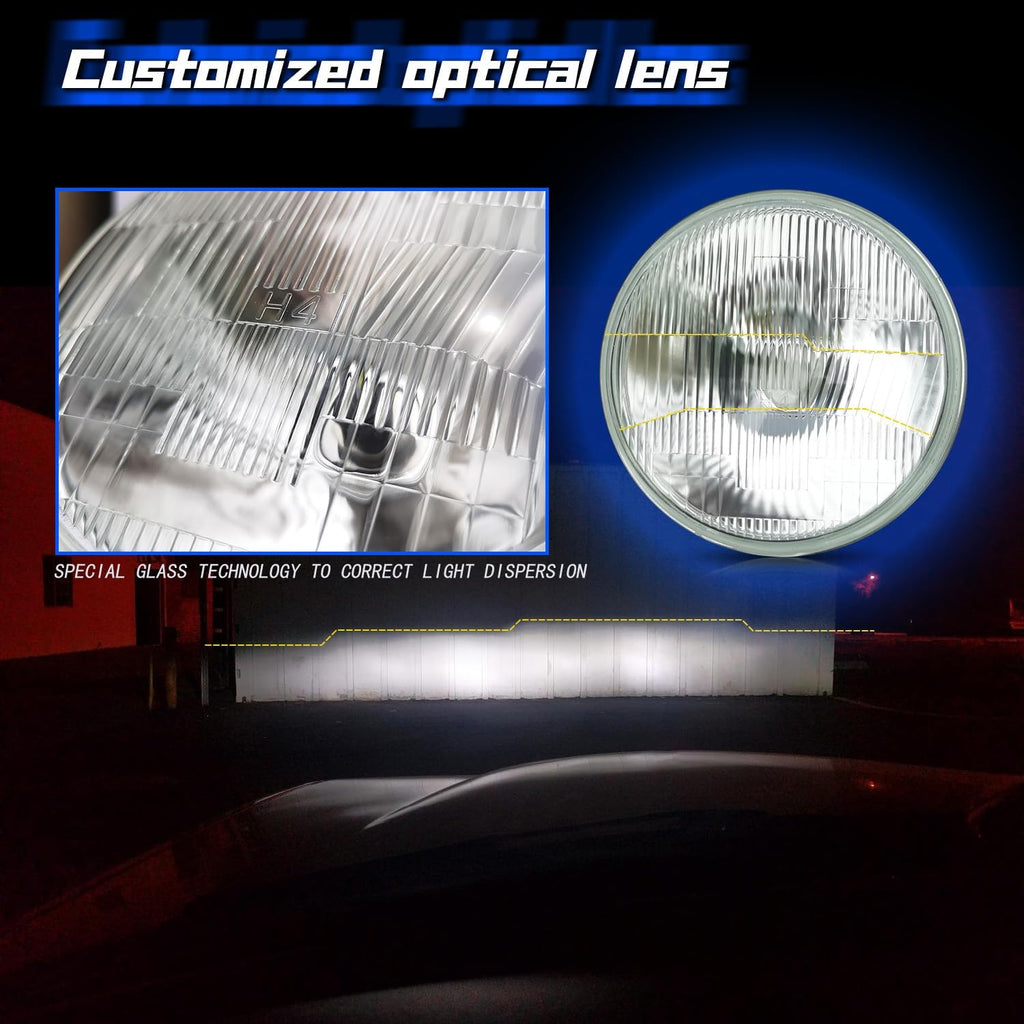 Fit For Chevy Chevelle 1964-1970 5.75' 5-3/4 H4 LED Lights High Low Beam,5.75' 5 3/4' inch Glass Lens OEM Style Compatible With LED H4/9003 High & Low Beam Light Lamp Kit, White,6000K,8-pack