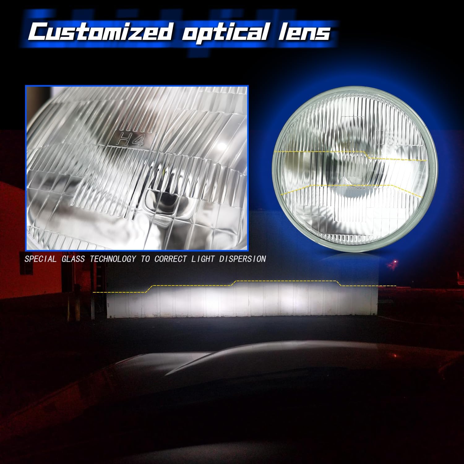 Fit For Chevy Chevelle 1964-1970 5.75' 5-3/4 H4 LED Lights High Low Beam,5.75' 5 3/4' inch Glass Lens OEM Style Compatible With LED H4/9003 High & Low Beam Light Lamp Kit, White,6000K,8-pack