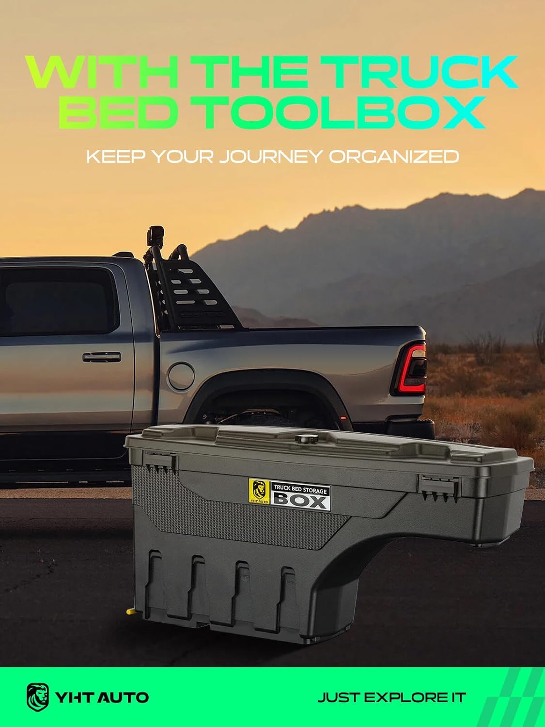 YHTAUTO Driver Side Truck Bed Storage Tool box Compatible with 2015-2023 Chevrolet Colorado & GMC Canyon, 2019-2021 Fits 74' Bed, Lockable Swing Waterproof Wheel Well Toolbox