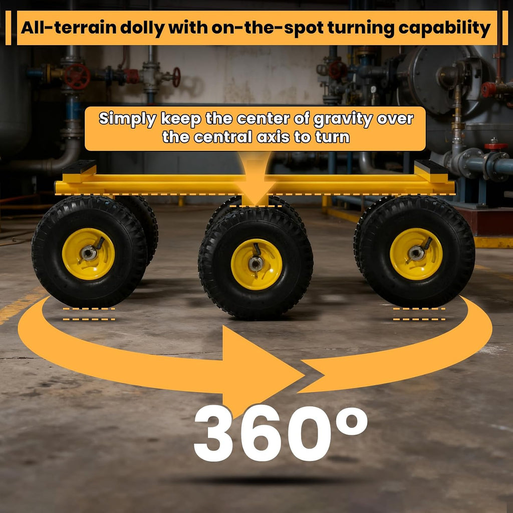 6 Wheel All Terrain Dolly, Heavy Duty Furniture Dolly 1300 Lbs Capacity, 10' Inflatable Tires Big Wheel Dolly, All Terrain Mover for Homes, Logistics, Warehouses, Shopping - 35.5' x 18' - Yellow
