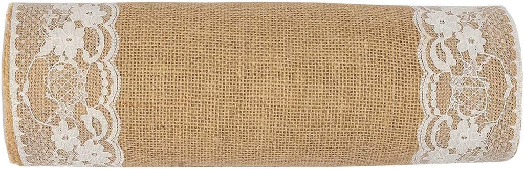 MDS Pack of 10 Wedding 12 x 108 inch Vintage Lace Burlap Table Runner, Rustic Farmhouse Jute Country Vintage Jute Burlap Roll for Wedding,Christmas Xmas New Year Party Jute Runner-Natural