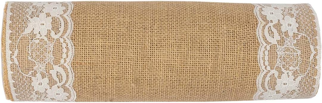 MDS Pack of 10 Wedding 12 x 108 inch Vintage Lace Burlap Table Runner, Rustic Farmhouse Jute Country Vintage Jute Burlap Roll for Wedding,Christmas Xmas New Year Party Jute Runner-Natural