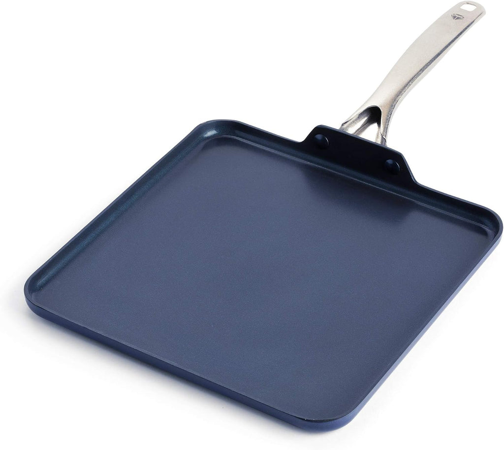 Blue Diamond 14 Piece Nonstick Cookware Set & 11' Griddle Pan, Diamond Ceramic Pots & Pans, Dishwasher & Metal Utensil Safe, Non Toxic PFAS-Free, Kitchen Cooking Sauce & Saute Pans, Oven 600F, Blue