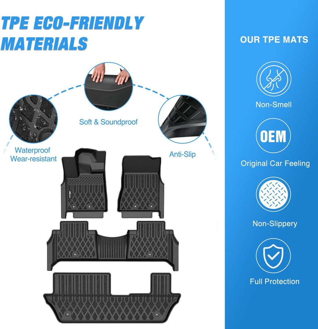 Nilight TPE Floor Mats for Nissan Armada 8 Seats/Infiniti QX80 2025 2026 All Weather Custom Fit Heavy Duty Floor Liners