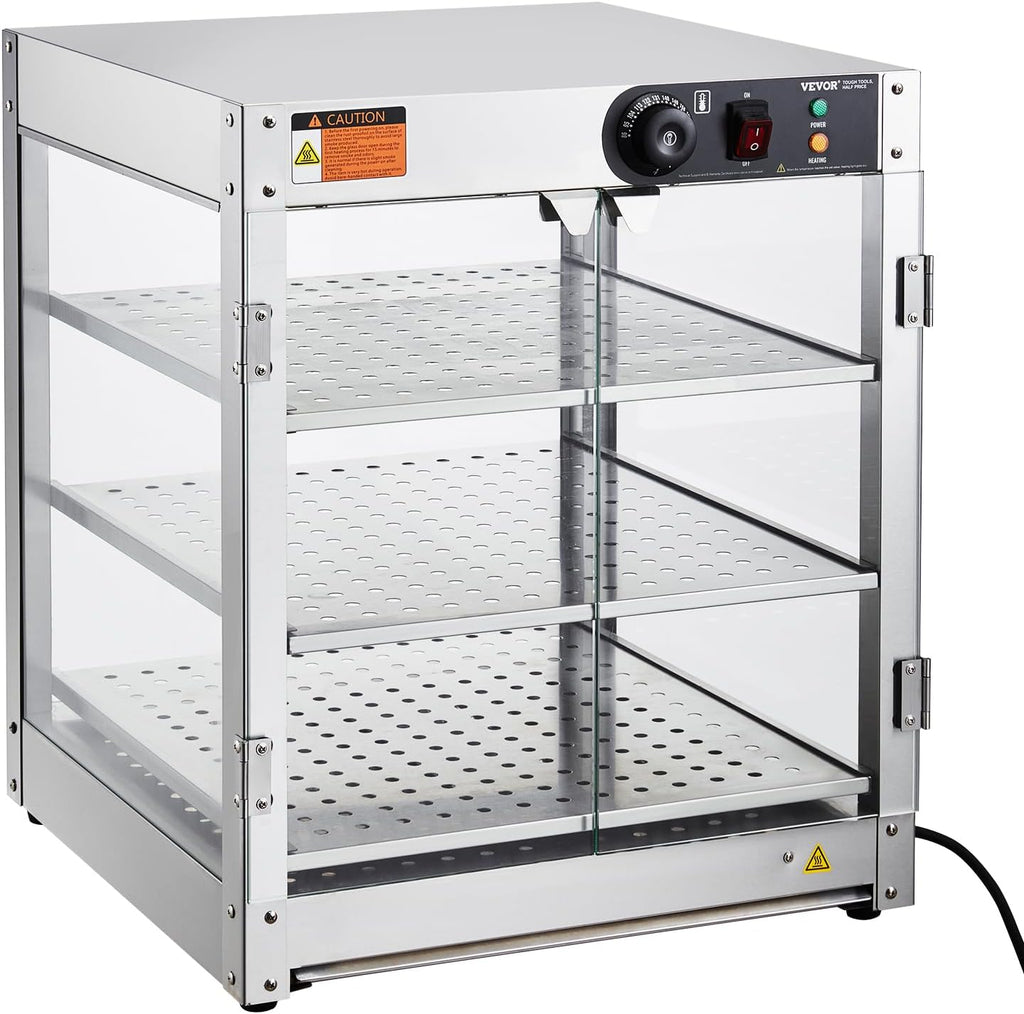 VEVOR 3-Tier Commercial Food Warmer Display, 800W Food Display Warmer with Light to Enhance Food Display, 86℉~185℉ Temperature Control, 90L Large Capacity for Hamburger, Pizza, Bread, Fried Chicken